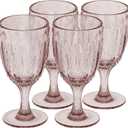 Elle Decor Set of 4 Wine Goblets | Pink Colored Glassware Set | Colored Wine Glasses | Vintage Glassware Sets | Water Goblets for Party, Wedding, & Daily Use | Wine Glass - 10 oz