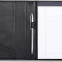 Leather Junior Padfolio for Men & Women with Pen Loop, Italian Calfskin, Business Portfolio Notebook Folder (Pebbled Black)