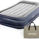 INTEX 64131ED Dura-Beam Plus Deluxe Pillow: Fiber-Tech Twin Size Built-in Electric Pump 16.5in Bed Height 300lb Weight Capacity