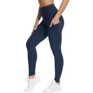 THE GYM PEOPLE Women's High Waist Yoga Pants Buttery Soft Stretchy Tummy Control Workout Athletic Leggings with Pockets (Large-X-Large, Navy Blue)