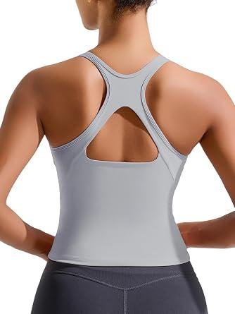 RUNNING GIRL Workout Sports Bras for Women High Impact, Racerback Molded Cup Yoga Tops with Removable Pads(3073_Grey_XXL)