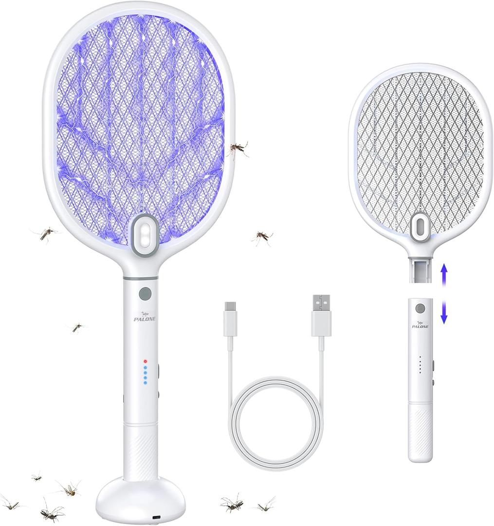 PALONE Electric Fly Swatter with Light, 4000V Rechargeable Bug Zapper Racket, Detachable Mosquito Killer Fly Zapper, Mosquito Swatter for Indoor Outdoor Camping Home use 1 Pack
