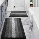 Gibelle Black Bathroom Rug Set 2 Piece, Chenille Non Slip Bath Mat Set, Absorbent Shower Rug and Bath Room Floor Mats, Quick Dry Bathmat Bathroom Decor Accessories for Tub, 16" x 24", 20" x 32"