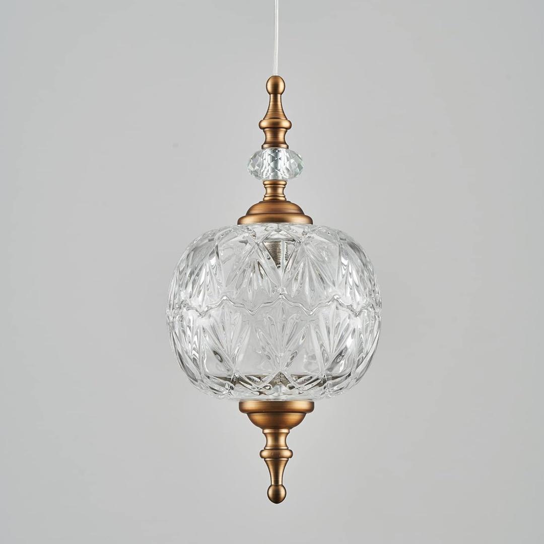 TLOLGT Antique Adjustable Pendant Light Fixtures Delicate Decorative Pattern Glass Ceiling Pendant Lighting for Kitchen Island Dining Room with Original Vintage Design