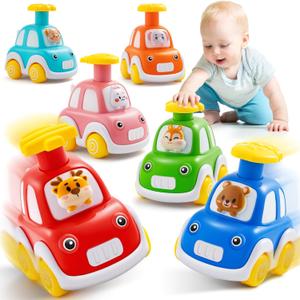 TooyBing Press and Go Car Toys for Toddlers 1-3, 6 Pack Animal Baby Car Toys for 1 2 Year Old Boy, Push Go Friction Vehicle Toys for Infants 12-18 Months, One First Birthday Gifts for Boys Girls