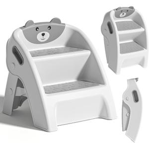 TPN Toddler Step Stool for Bathroom Sink and Potty Training Durable Anti-Slip,Anti-Tip A-Frame,10-Second Assembly, 2-Step Potty Stool with Wide Steps (Gray)