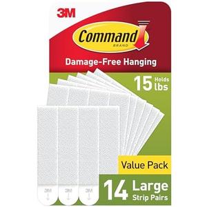 Command 15 lb Large Picture Hanging Strips 14 Pairs (28 Strips), Damage-Free Hanging Picture Hangers, No Tools Wall Hanger for Home Decor, White Adhesive, Set of 2