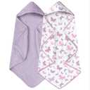 Yoofoss Hooded Baby Towels for Newborn 2 Pack 100% Muslin Organic Cotton Baby Bath Towel with Hood for Babies, Infant, Toddler and Kids, 32x32Inch, Soft and Absorbent Newborn Essential, Butterfly