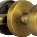 Antique Brass Passage Door Knobs Interior, Old Style Round Door Knob Antique Door Handle for Hallway Pantry Closet Door Knob (1 Pack Passage)