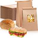 Qilery 170 Pcs Bakery Bags with Window Paper Cookies Bags Kraft with Tin Tie Lock 5.9 x 2.8 x 9.2 Inches Greaseproof for Cookies Coffee Beans Snacks Bread and Candy