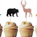 Morndew 24 PCS Woodland Creatures Cupcake Toppers with Cute Forest Animals Bear Deer Tree Mountain Bives for Forest Animals Theme Party Kids Birthday Party Baby Shower Wedding Party Decorations