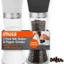 IMUSA Salt Shaker and Pepper Grinder Set 2 Pack Glass Salt Shaker and Pepper Mill Set, Manual Adjustable Ceramic Core Pepper Grinder, 6 oz Capacity, Refillable Salt and Pepper Set for Kitchen