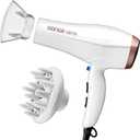 Conair Double Ceramic Hair Dryer with Ionic Conditioning, Includes Diffuser & Concentrator Nozzle, FrizzFree Blow Dryer for All Hair Types, White, 566DCN