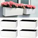 LaLaGreen Wall Hanging Planter Outdoor (4 Pack, 20 Inch) Wall Mounted Self Watering System Window Boxes with Bracket, White Rectangular Plant Pot Flower Box Container Indoor Modern Herb Kitchen Decor