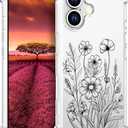 Topgraph Compatible with iPhone 16 Plus Case Designer Cute Clear for Women,Transparent Silicone Phone Cover Cases Design (Black Flowers Line Art)