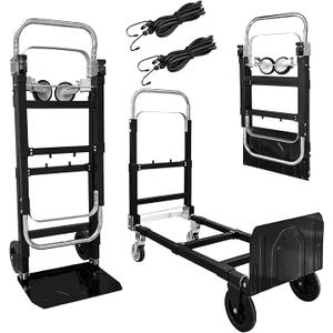 3 in 1 Convertible Hand Truck Dolly with Brakes, Heavy Duty Folding Hand Truck with 600LB Capacity, Portable Dolly Cart with Rubber Wheels and Telescoping Handles for Moving(Blue)