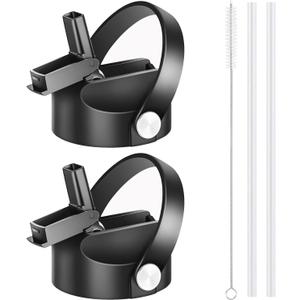 SENDESTAR Straw Lid for Hydroflask Wide Mouth Water Bottle with 12,16,18,20,24,32,40,64 oz, Auto Flip Straw Top Cap fit Most Wide Mouth Bottles, Sports Cap Water Bottle Accessories Top Replacement (Black  2 pack)