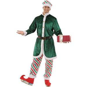 ReneeCho Men Santa Candy Elf Christmas Costume, Long Coat, Large Green