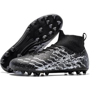 LSIDORYC Kids Soccer Cleats Lightweight Laceless Slip On for Boys Girls Beginners to Advanced Multi Surface Football Shoes, Black, Little Kid 3 US
