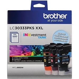 Brother Genuine LC30333PKS 3-Pack, Super High-yield Color INKvestment Tank Ink Cartridges; Includes 1 Cartridge each of Cyan, Magenta & Yellow, Page Yield Up to 1,500 Pages/Cartridge, LC3033