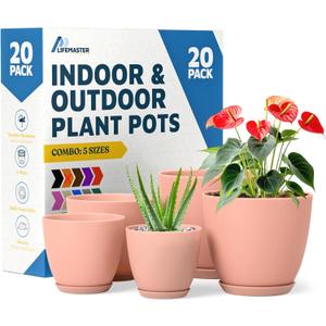 Planter Pots with Drainage Holes - Lightweight, Durable, and Space-Saving Pots for Indoor and Outdoor - Versatile Functionality, Simple Modern Design, Set of 20 Plastic Planter Pots - Pink