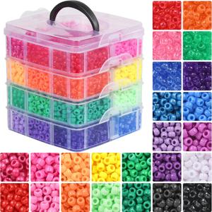 OCTERIC 4200Pcs Pony Beads Bulk, 24 Assorted Colors Rainbow Kandi Beads Set Jewelry Making Kit with Clear Box, Multicolored Beads for Hair Braids Friendship Bracelet Necklaces DIY Crafts