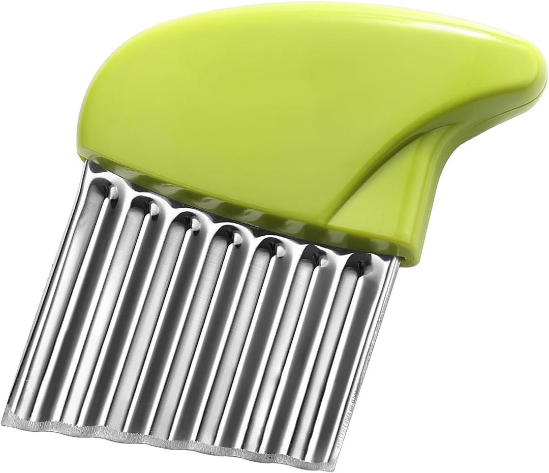 Crinkle Cutter Stainless Steel Potato Carrot Chip Vegetable Crinkle Wavy Chopper Cutter French Fry Slicer (Green)