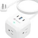 Power Strip Cube with USB Ports, 900 Joules Surge Protection, 5 ft Flat Plug Extension Cord, 3 AC Outlet 3 USB Ports(2 USB C), Desk Charging Station for Home Office Travel, White