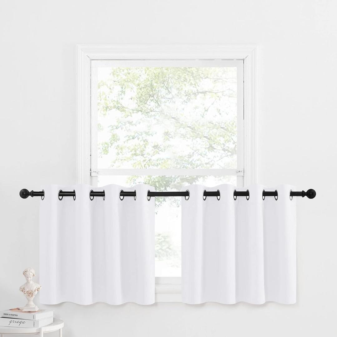 NICETOWN 50% Blackout Tiers Small Curtains - Grommet-Top Design Room Darkening Window Treatment Drapes for Kitchen/Bathroom/Cafe/Dorm, 2 Panels, 52W by 24L 1.2 inches Header, Pure White