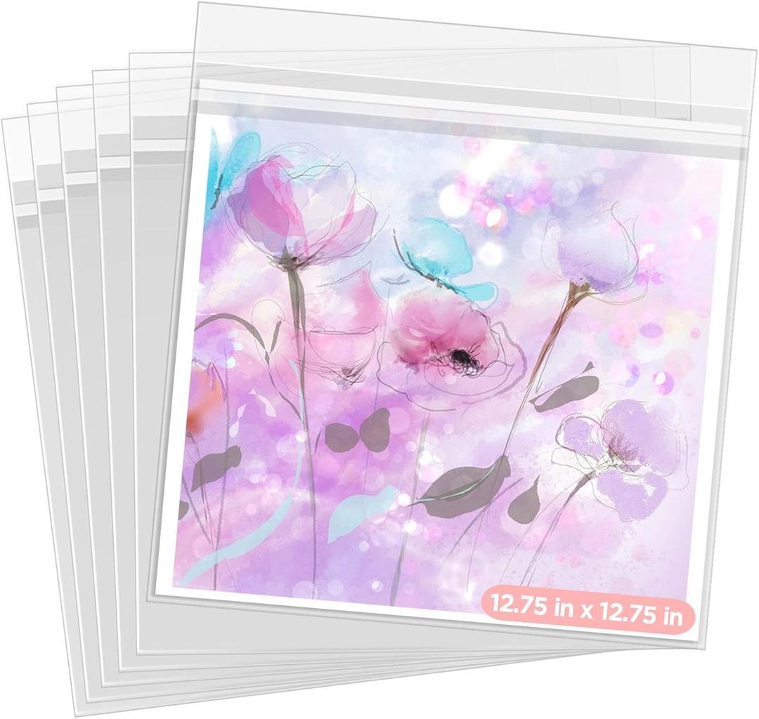 12 3/4 X 12 3/4 inches Crystal Clear Sleeves Storage Bags for 12x12 Artwork, 12in Photo Framing Mats Mattes, 12"x12" Scrapbooking Paper Storage Acid-Free-50 Pack