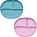 Silicone Plate Set, 100% food-grade silicone material, with suction cups at the bottom, Baby Led Weaning Supplies (Blue, pink)