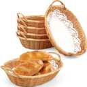 Wicker Basket, 4 Pcs Wicker Bread Baskets Bread Baskets For Serving Small Picnic Basket With Paper Liners For Home, Kitchen, Restaurant