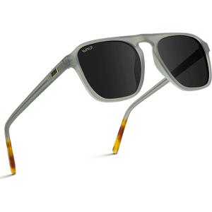 WearMe Pro Polarized Modern Aviator One-Bridge Square Mens Sunglasses (Moon Rock Grey / Black Lens)