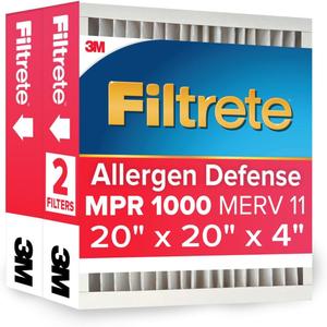 Filtrete 20x20x4 AC Furnace Air Filter, MPR 1000, MERV 11, Fits Honeywell, Allergen Defense, Electrostatic Air Cleaning Filter, 2-Pack (actual size 19.88 x 19.88 x 4.31)