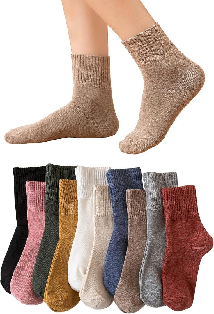 Cotton Crew Socks for Women Cotton Casual Solid Color Stretchy Socks for Women Girls 10 Pairs (5-9)
