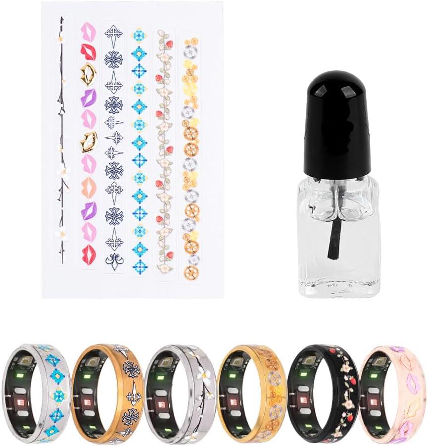 Waterproof Stickers Compatible with Oura Ring Gen 4/3/Samsung Galaxy Ring/ULTRAHUMAN Ring AIR/RingConn 2/1, Super Thin Aesthetic Stickers Protector for AI Smart Ring Cover Accessories (6pcs, 12)