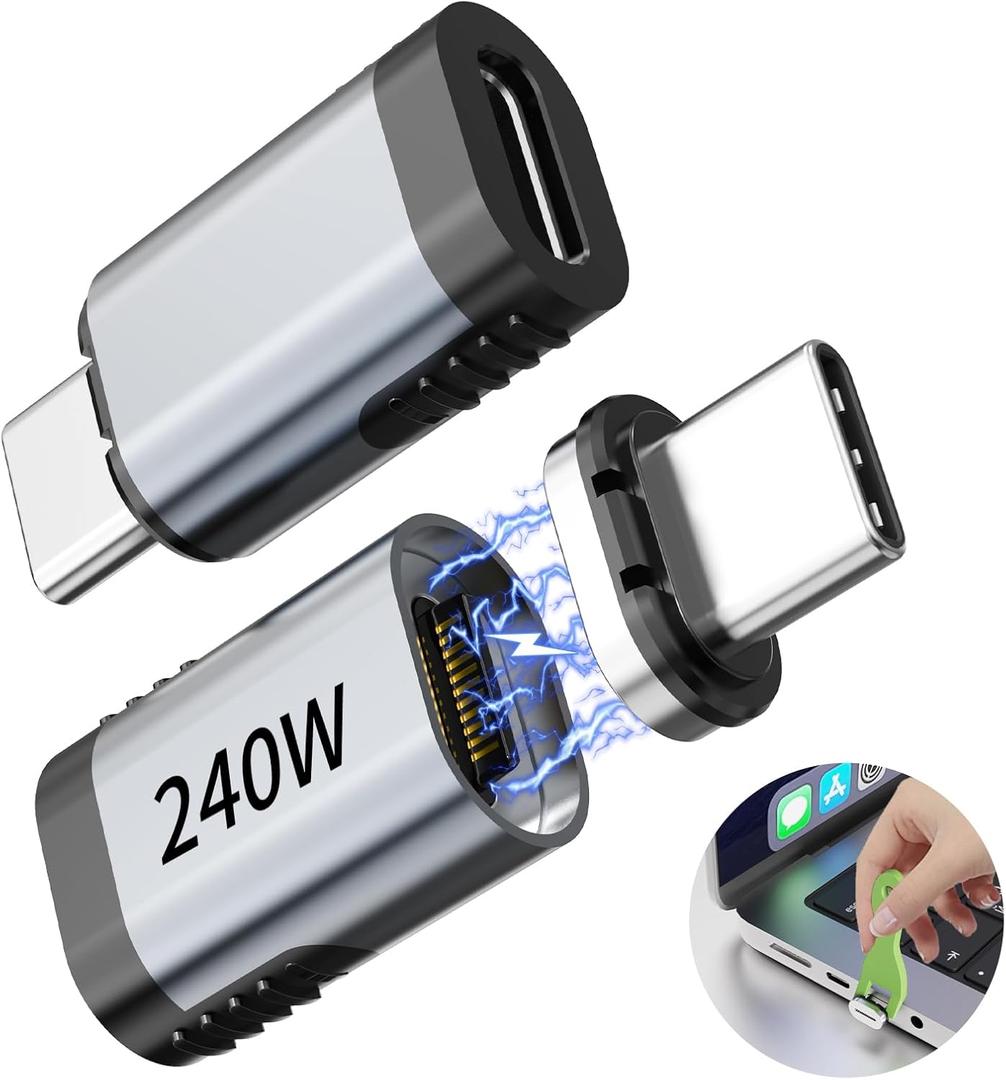 3C'S USB C Magnetic Adapter 240w, 2PCS Straight Magnetic USB C Adapter Detachable, 24 Pin with PD Fast Charging 40Gbps 8K 60Hz for Thunderbolt 3/4, MacBook Pro/Air/, PS5 PSVR2