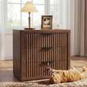 Fluted Nightstand with 3 Drawers, 23" Wide Modern Night Stand, Tall Bed Side Table with Metal Handle, Large Storage End Table, Nightstand for Bedroom, Living Room, Office, Walnut