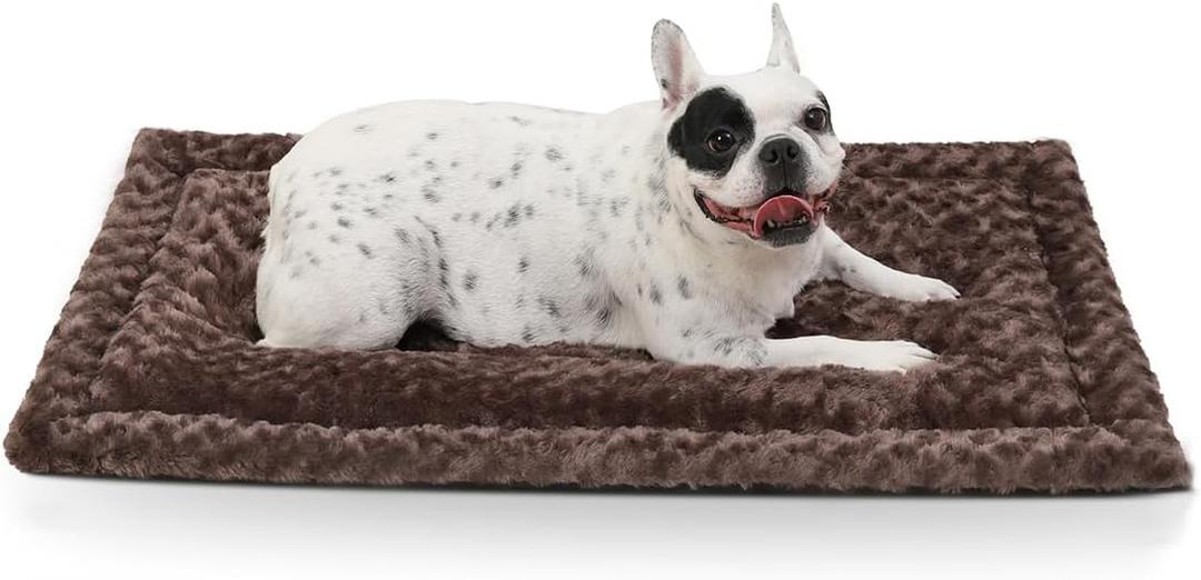 Washable Dog Bed Mat Dog Crate Pad Soft Fluffy Pet Kennel Beds Dog Sleeping Mattress for Large Jumbo Medium Small Dogs, 35 x 22 Inch, Brown