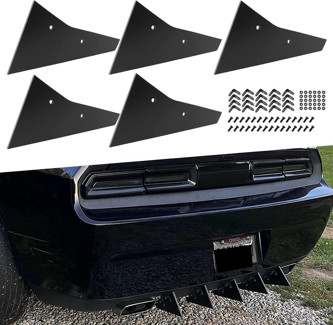 Rear Diffuser 5 Fins Set for Dodge Challenger SXT SRT RT Hellcat 2009-2014, Black Rear Bumper Lip Diffuser Shark Fins