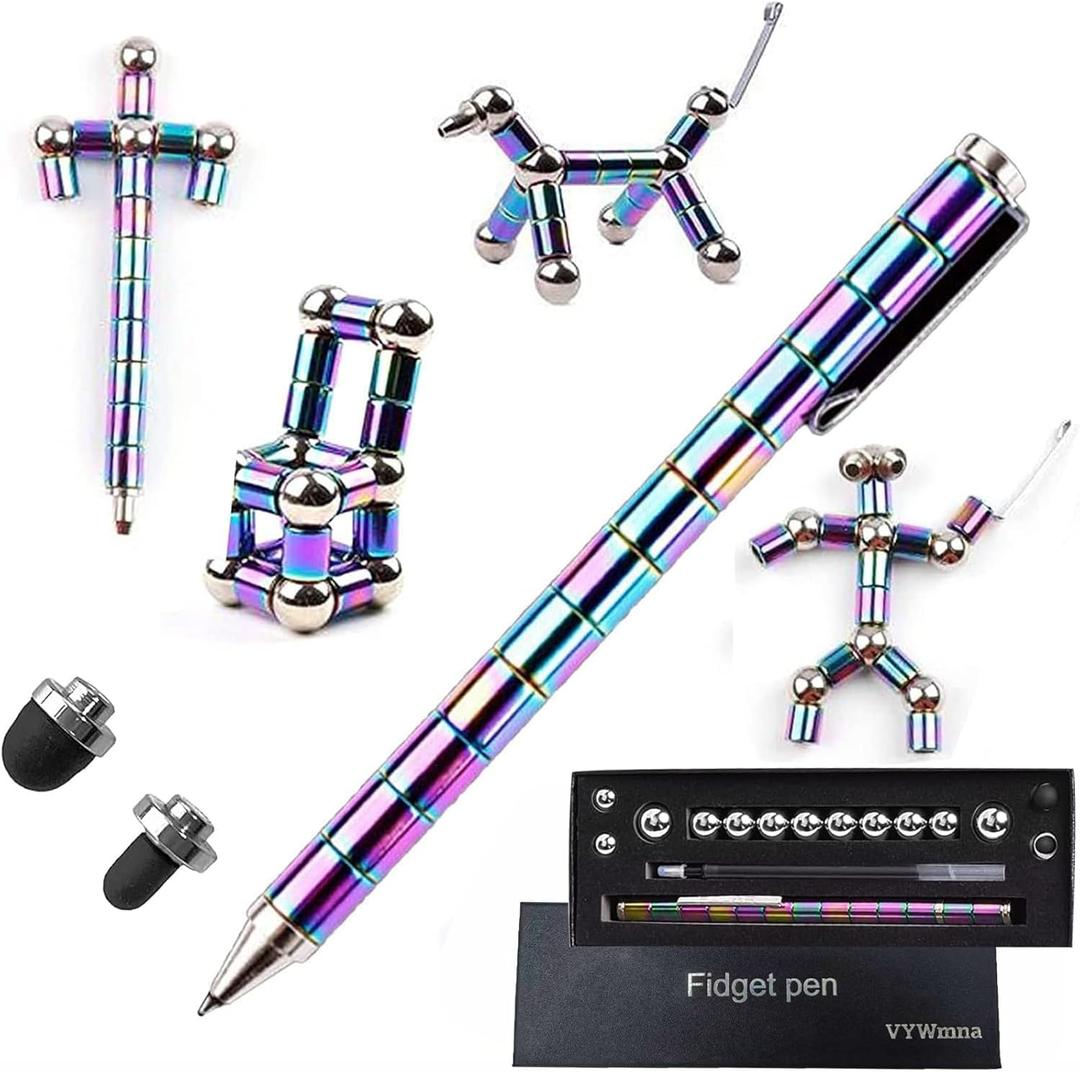 Fidget Pen for Adults Kids,Fidget Toy Decompression Magnetic Metal Pen, Desk Toys Multifunctional Deformable Magnet Writing (Colorful)
