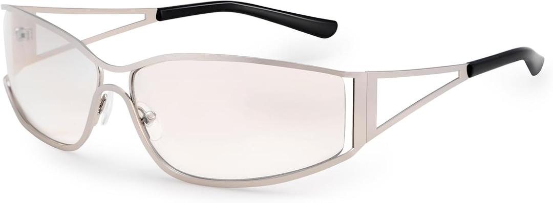 Dollger Y2k Sunglasses for Women Trendy Y2K Glasses Metal Wrap Around Retro 2000S Sunglasses (A1:silver)