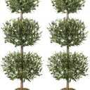 5FT Artificial Olive Triple Ball Topiary Trees with Moss & Inner Pot, Outdoor Indoor Realistic Fake Shrubs Trees, Faux Plants Round Bushes Fake Shrubs Potted for Home Offices Porch Decor Set of 2