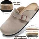 Suede Clogs for Women Leather Mules with Cork Footbed Arch Support Potato Shoes Men Womens Slip-On Clog with Adjustable Buckle Unisex Slippers Flats (M)
