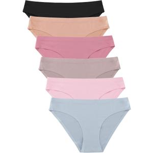 FINETOO 6 Pack Women’s Seamless Hipster Underwear No Show Panties Invisibles Briefs Soft Stretch Bikini Underwears (XS)  (Solid 2)
