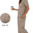OFEEFAN Women's Lounge Sets Fashion Outfits Wide Leg Loungewear Side Slit Tracksuit for Vacation Travel Airport S-3XL (Brown)