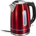 Hamilton Beach Electric Tea Kettle, Water Boiler & Heater, 1.7 Liter, Cordless Serving, 1500 Watts for Fast Boiling, Auto-Shutoff and Boil-Dry Protection, Red with LED Light Ring (41060) (1.8 Quarts)