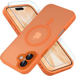 Misea Magnetic for iPhone 17 Case Compatible with MagSafe [Military Grade Drop Protection] Full Camera Lens Protector Translucent Matte Phone Case for Women Girls 6.3 inch, Orange