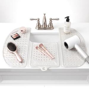 Sink Topper Bathroom Counter Cover & Storage Saver, Foldable Silicone Mat for Hot Tools, Hair Styling & Makeup, Beauty Brush Cleaning Mat, RV Camper Sink Cover & for Small Spaces (Large Pearl)