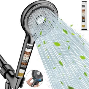 FEELSO Filtered Shower Head with Handheld, High Pressure 6 Spray Mode Showerhead with Filter, 15 Stages Water Softener Filters Beads for Hard Water-Remove Chlorine, Reduce Dry Itchy Skin, Extra Filter (Matte Black)
